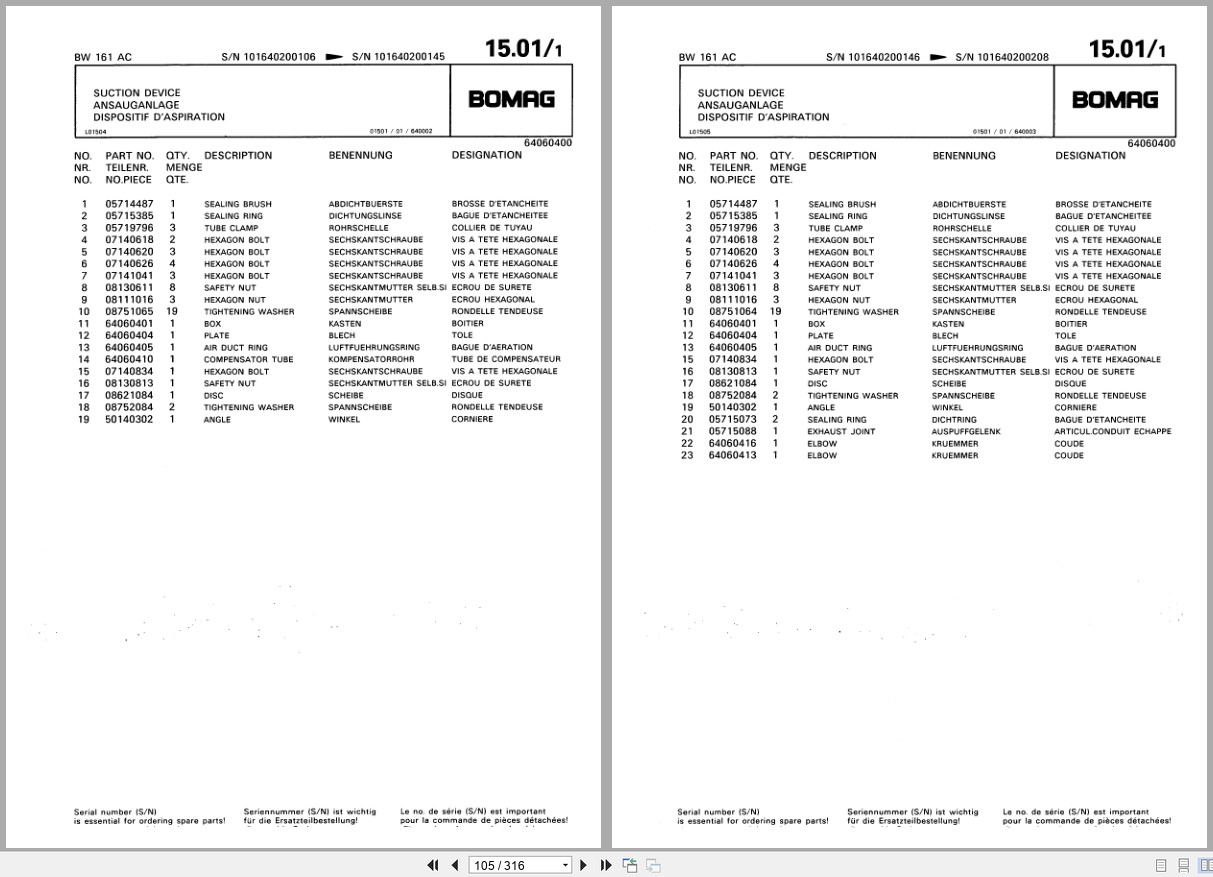 Bomag Combination Roller BW 161 AC Spare Parts Catalog 1994 EN DE FR (3)