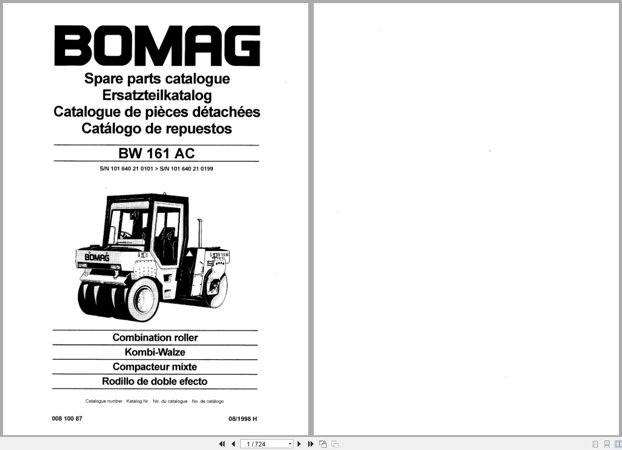Bomag Combination Roller BW 161 AC Spare Parts Catalog 1998 EN DE FR (1)