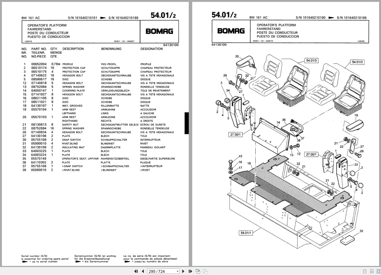 Bomag Combination Roller BW 161 AC Spare Parts Catalog 1998 EN DE FR (3)