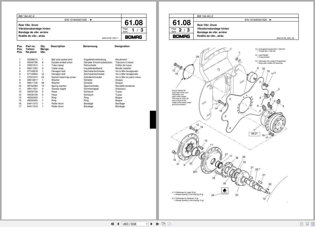 Bomag Combination Roller BW 164 AC 2 Spare Parts Catalog 2001 2002 EN DE FR (2)