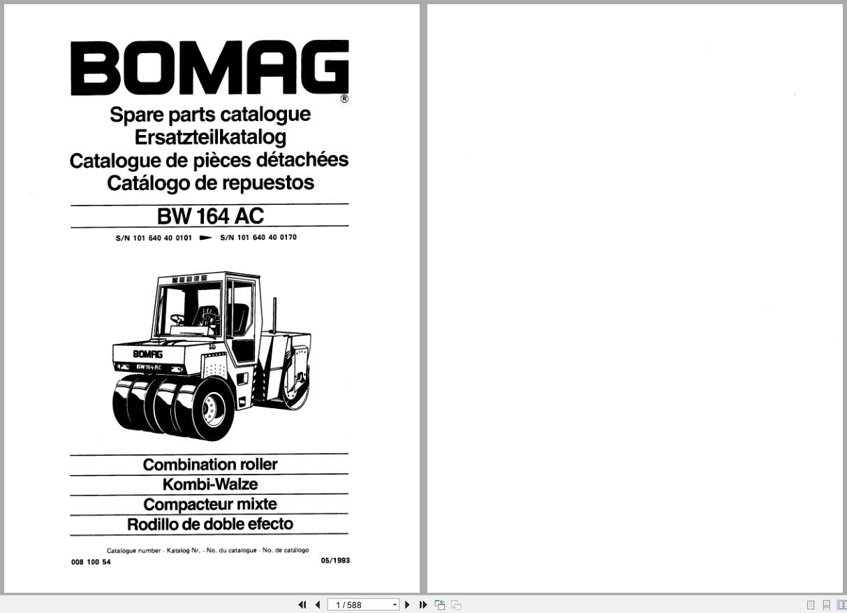 Bomag Combination Roller BW 164 AC Spare Parts Catalog 1993 EN DE FR (1)