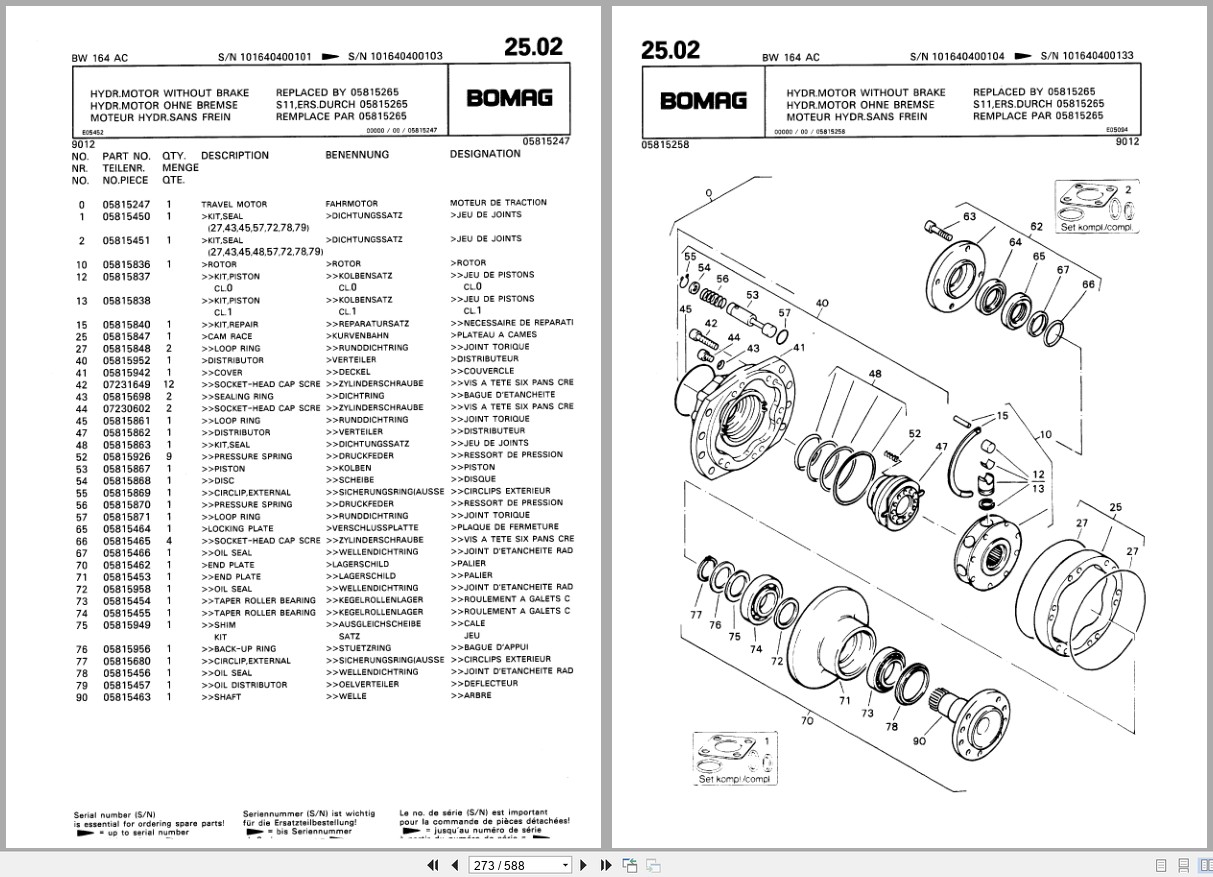 Bomag Combination Roller BW 164 AC Spare Parts Catalog 1993 EN DE FR (2)