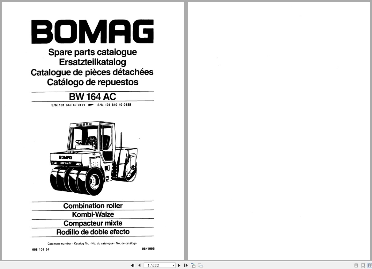 Bomag Combination Roller BW 164 AC Spare Parts Catalog 1995 EN DE FR (1)