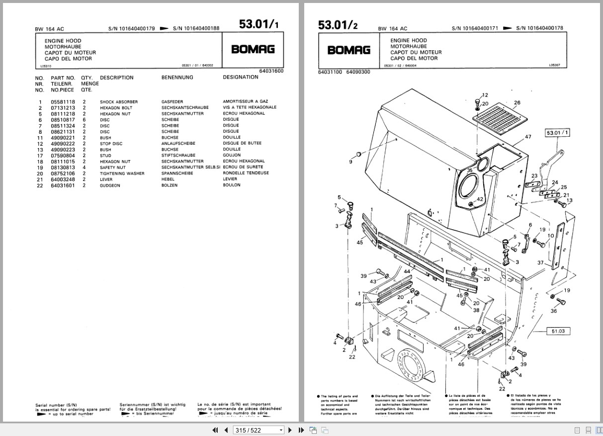 Bomag Combination Roller BW 164 AC Spare Parts Catalog 1995 EN DE FR (2)