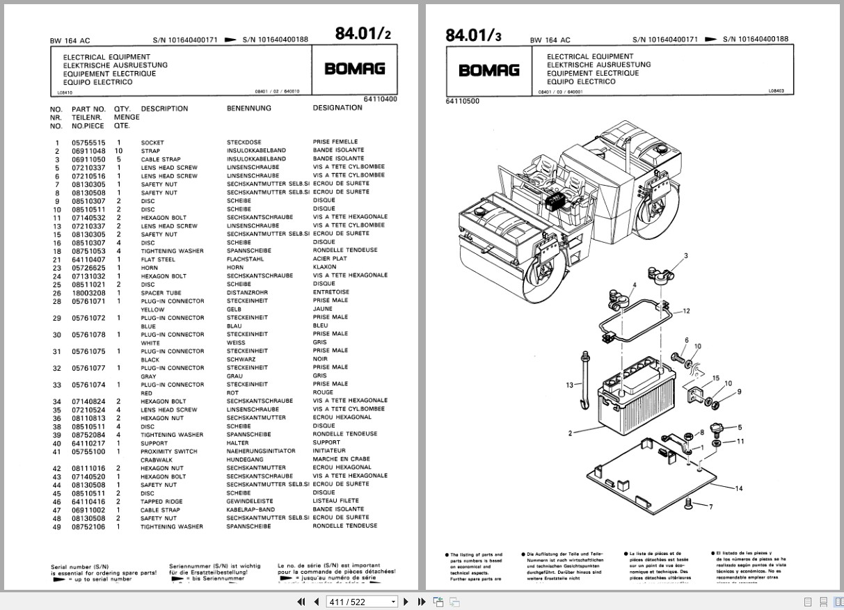Bomag Combination Roller BW 164 AC Spare Parts Catalog 1995 EN DE FR (3)