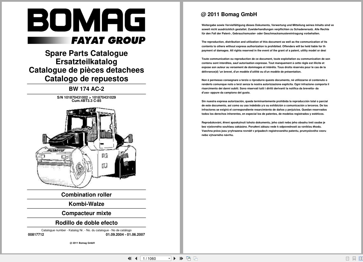 Bomag Combination Roller BW 174 AC 2 Spare Parts Catalog 2004 2007 EN DE FR (1)