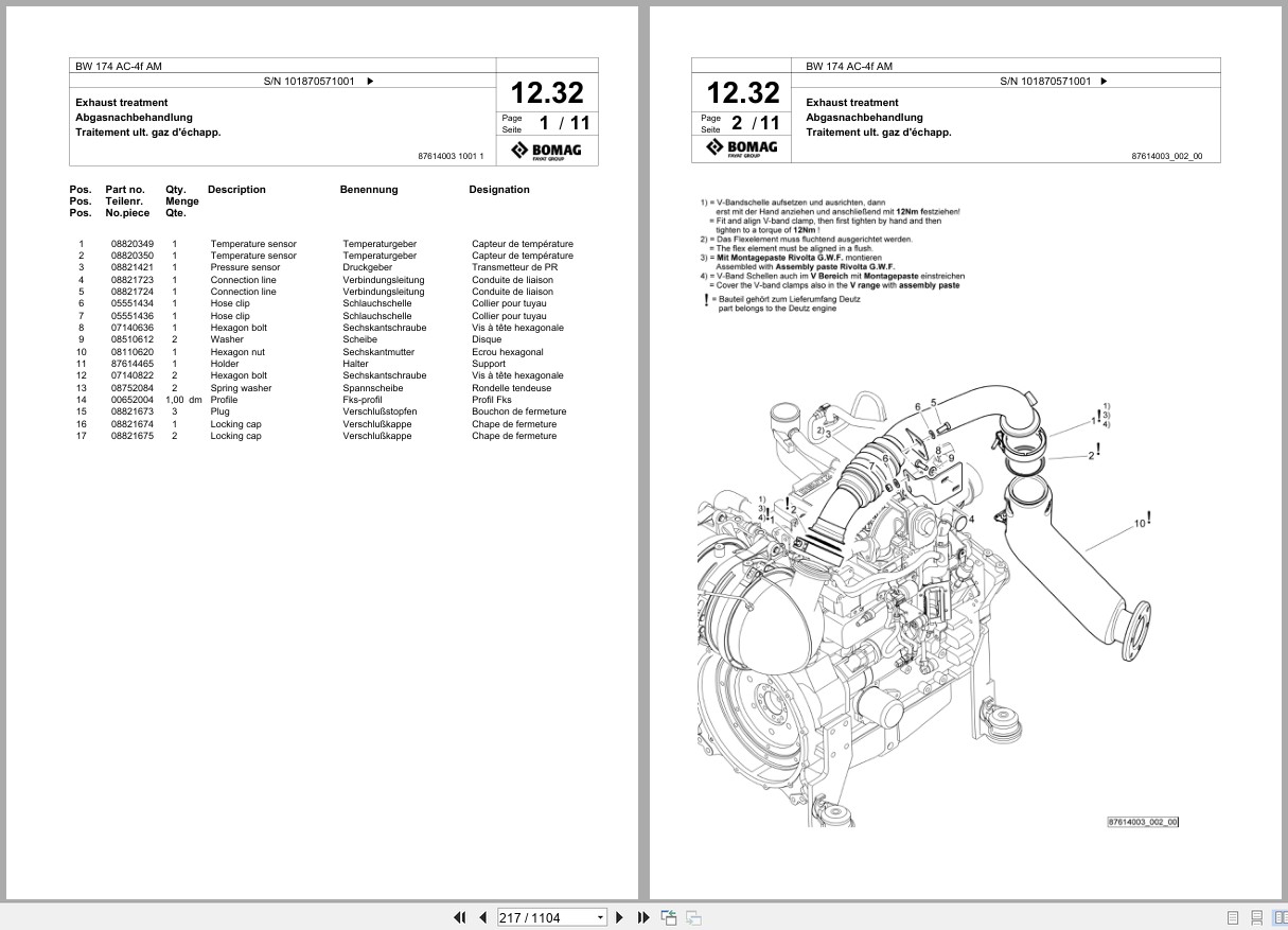 Bomag Combination Roller BW 174 AC 4f AM Spare Parts Catalog 2017 2019 EN DE FR (3)