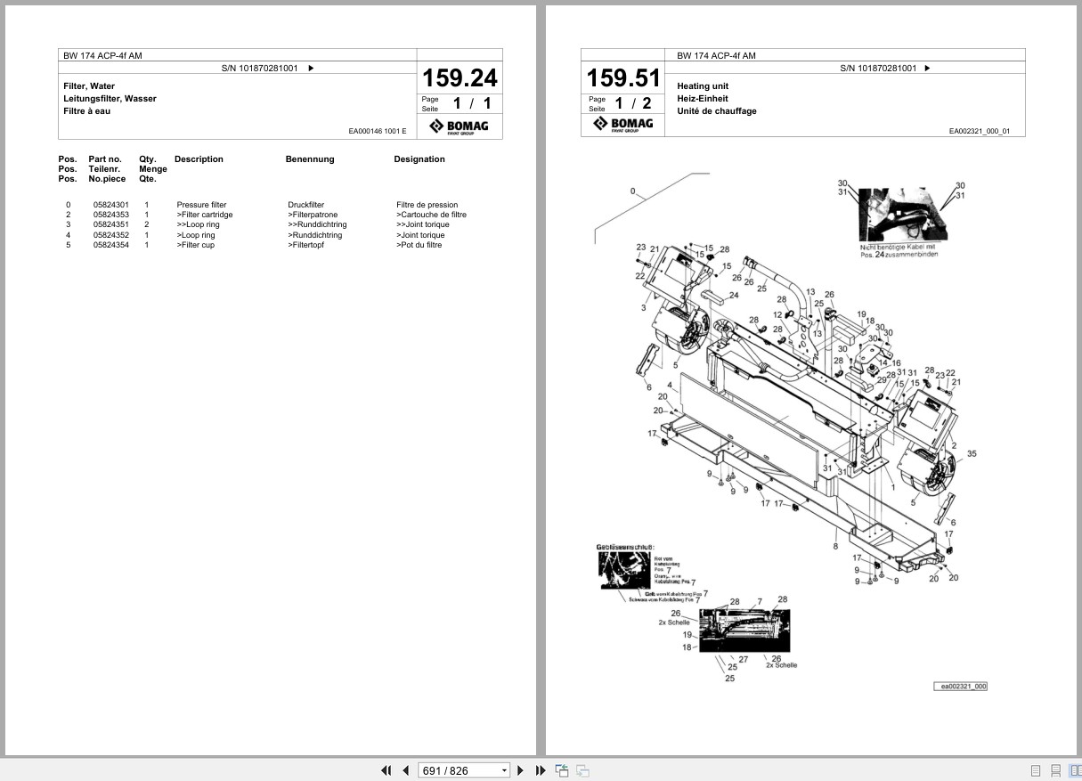 Bomag Combination Roller BW 174 ACP 4f AM Spare Parts Catalog 2019 EN DE FR (2)