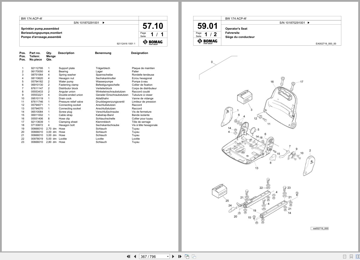 Bomag Combination Roller BW 174 ACP 4f Spare Parts Catalog 2020 EN DE FR (3)