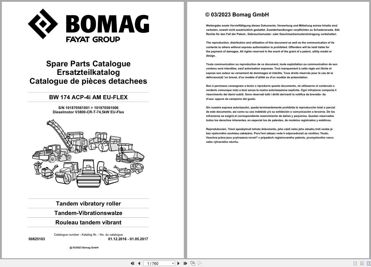 Bomag Combination Roller BW 174 ACP 4i AM EU FLEX Spare Parts Catalog 2016 2017 EN DE FR (1)