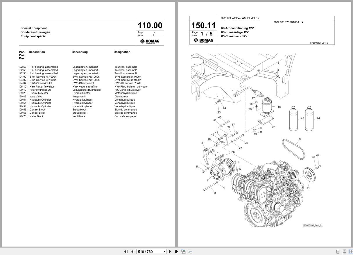 Bomag Combination Roller BW 174 ACP 4i AM EU FLEX Spare Parts Catalog 2016 2017 EN DE FR (2)