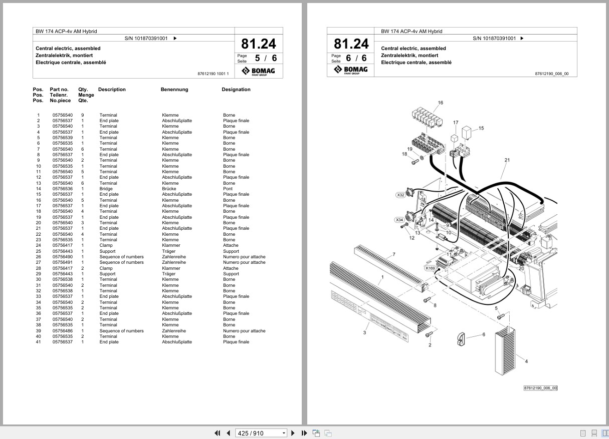 Bomag Combination Roller BW 174 ACP 4v AM Hybrid Spare Parts Catalog 2020 2022 EN DE FR (3)
