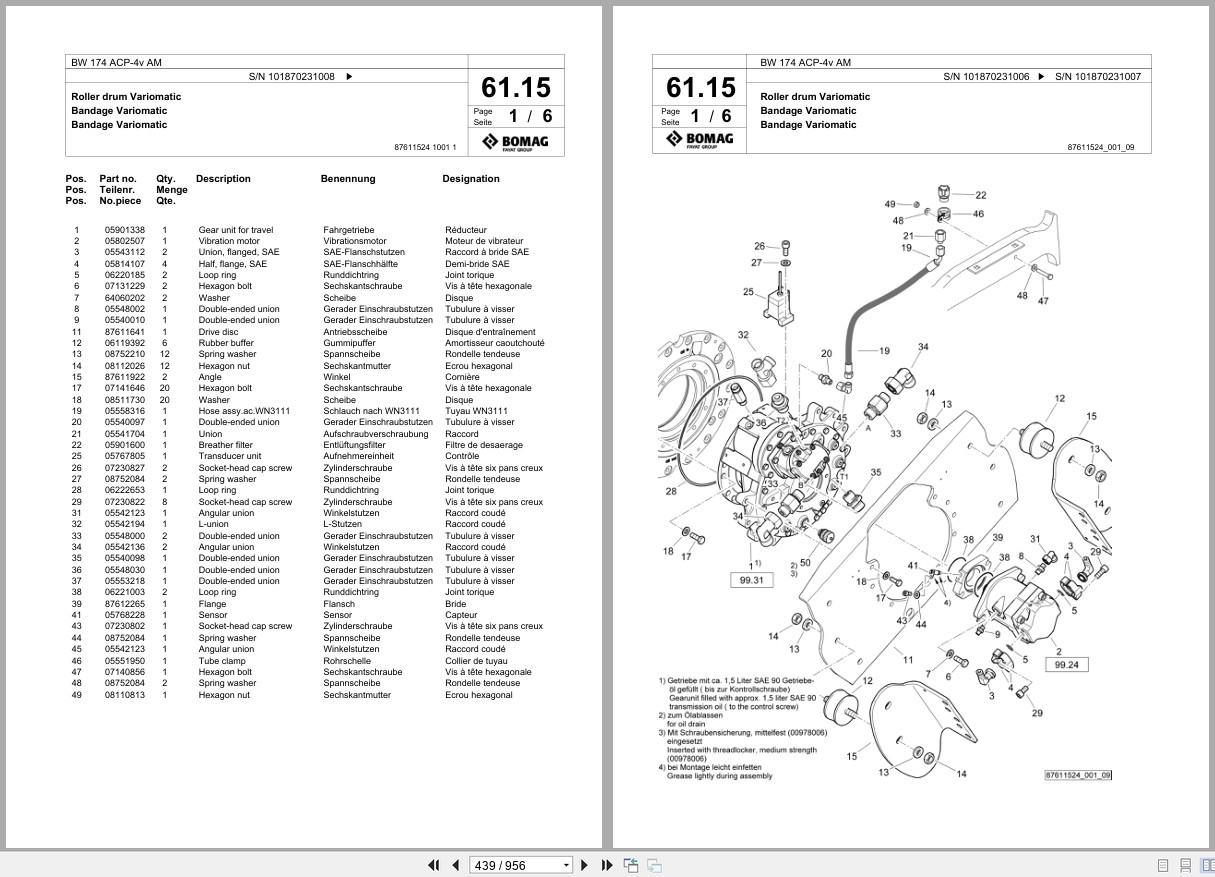 Bomag Combination Roller BW 174 ACP 4v AM Spare Parts Catalog 2020 2021 EN DE FR (3)