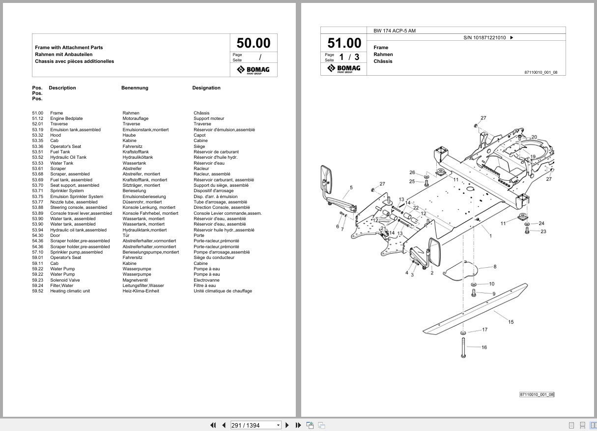 Bomag Combination Roller BW 174 ACP 5 AM Spare Parts Catalog 2022 2024 EN DE FR (2)