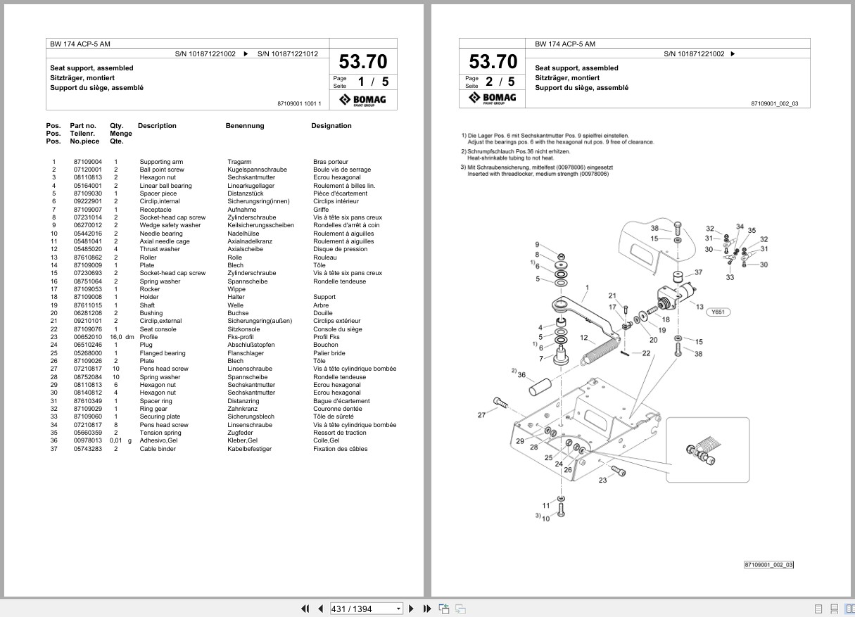 Bomag Combination Roller BW 174 ACP 5 AM Spare Parts Catalog 2022 2024 EN DE FR (3)
