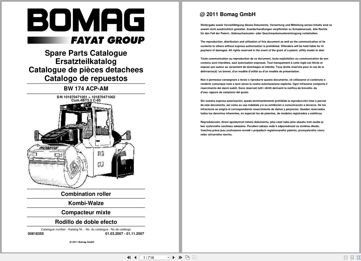 Bomag Combination Roller BW 174 ACP AM Spare Parts Catalog 2007 EN DE FR (1)