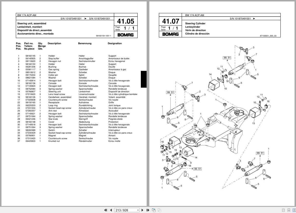 Bomag Combination Roller BW 174 ACP AM Spare Parts Catalog 2008 2009 EN DE FR (3)