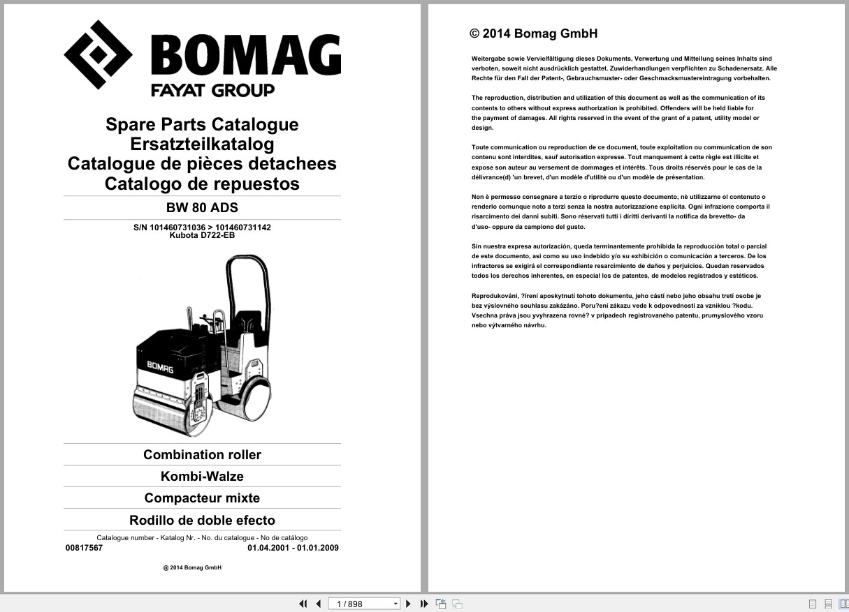 Bomag Combination Roller BW 80 ADS Spare Parts Catalog 2001 2009 EN DE FR (1)