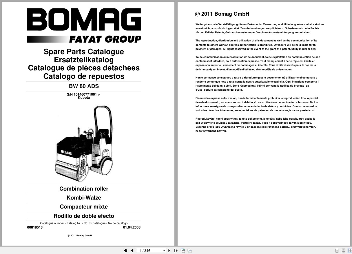 Bomag Combination Roller BW 80 ADS Spare Parts Catalog 2008 EN DE FR (1)