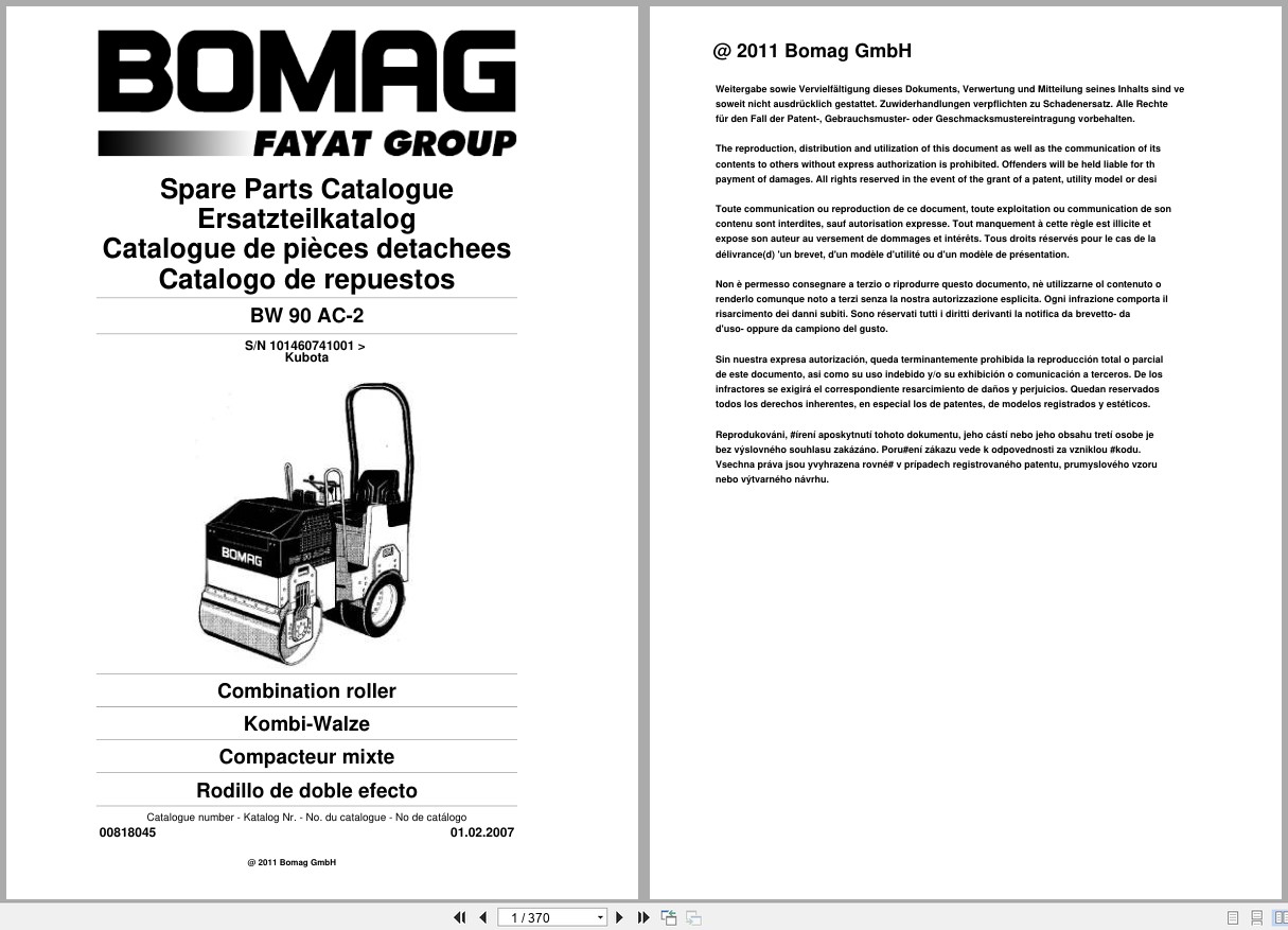 Bomag Combination Roller BW 90 AC 2 Spare Parts Catalog 2007 EN DE FR (1)