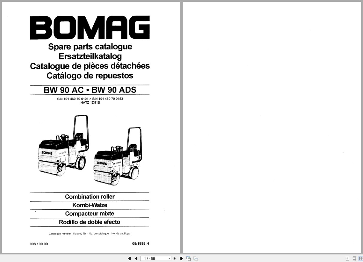 Bomag Combination Roller BW 90 AC BW 90 ADS Spare Parts Catalog 1998 EN DE FR (1)