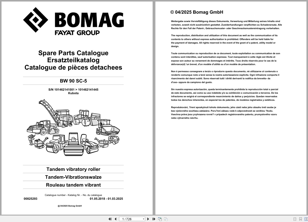 Bomag Combination Roller BW 90 SC 5 Spare Parts Catalog 2018 2025 EN DE FR (1)