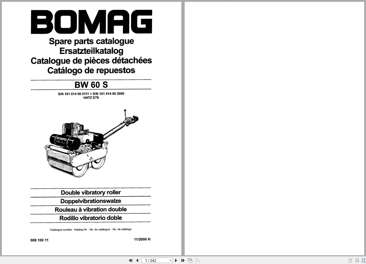 Bomag Double Vibratory Roller BW 60 S Spare Parts Catalog 00810011 2000 EN DE FR (1)