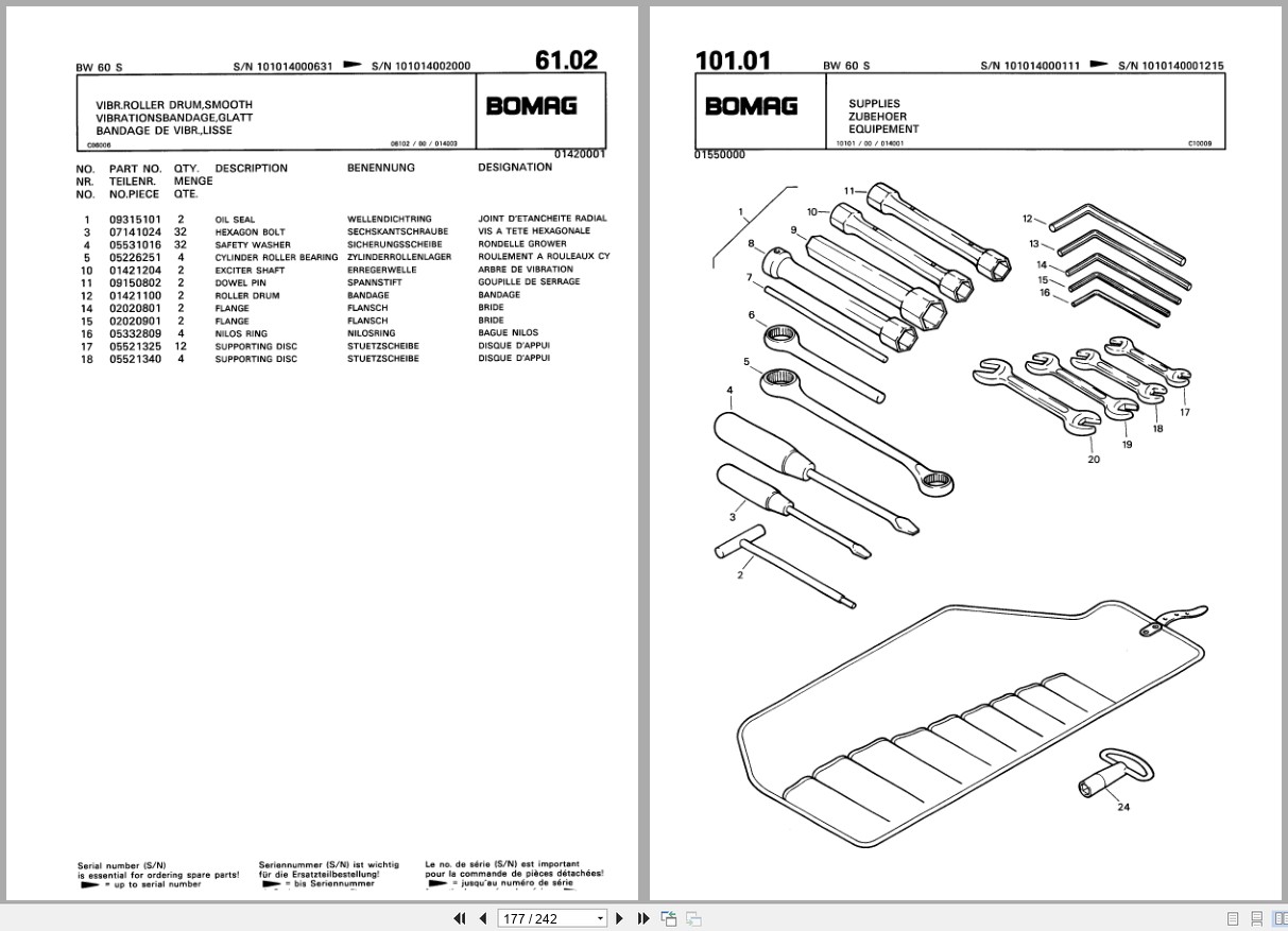Bomag Double Vibratory Roller BW 60 S Spare Parts Catalog 00810011 2000 EN DE FR (2)