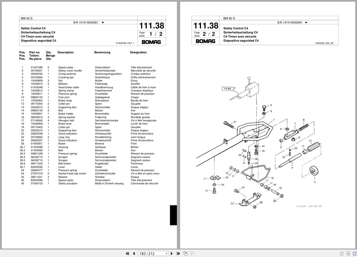 Bomag Double Vibratory Roller BW 60 S Spare Parts Catalog 00817556 2000 EN DE FR (2)