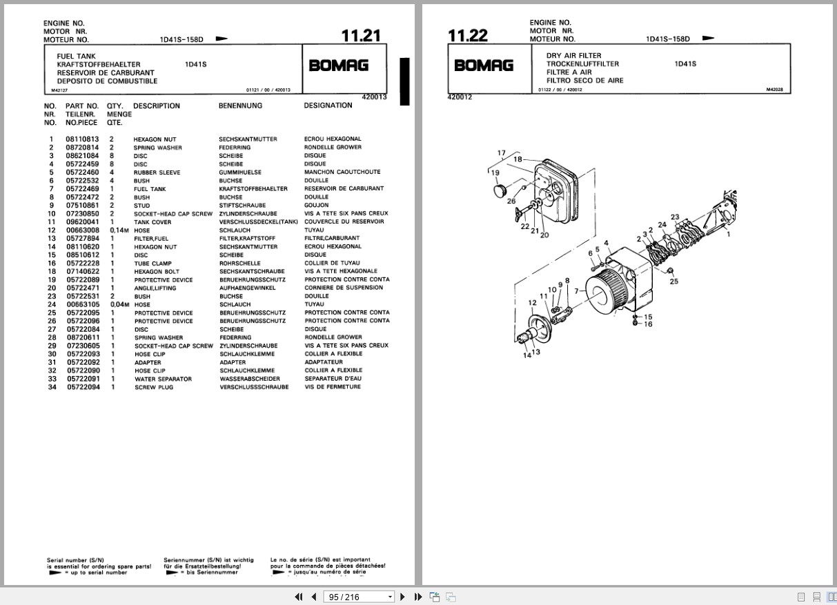 Bomag Double Vibratory Roller BW 62 H Spare Parts Catalog 00810194 2000 EN DE FR (3)