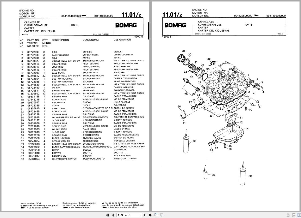 Bomag Double Vibratory Roller BW 62 H Spare Parts Catalog 00810303 2000 EN DE FR (2)