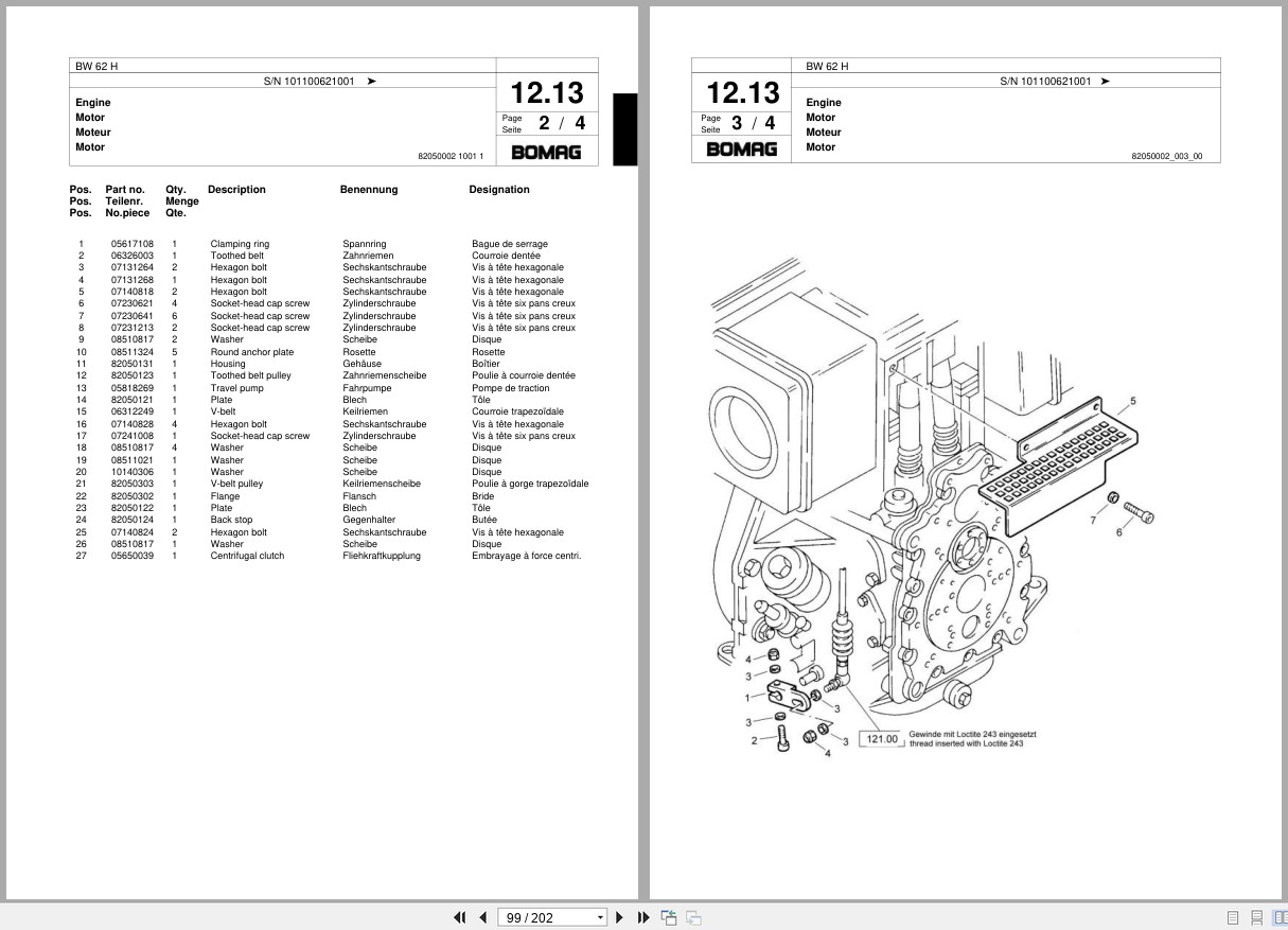 Bomag Double Vibratory Roller BW 62 H Spare Parts Catalog 00818079 2006 EN DE FR (2)