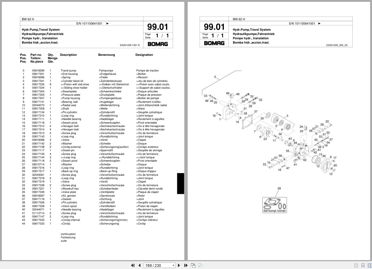 Bomag Double Vibratory Roller BW 62 H Spare Parts Catalog 2006 2009 EN DE FR (2)