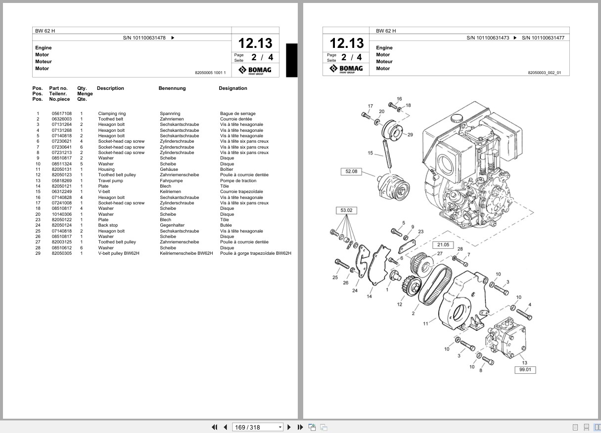 Bomag Double Vibratory Roller BW 62 H Spare Parts Catalog 2006 2010 EN DE FR (2)