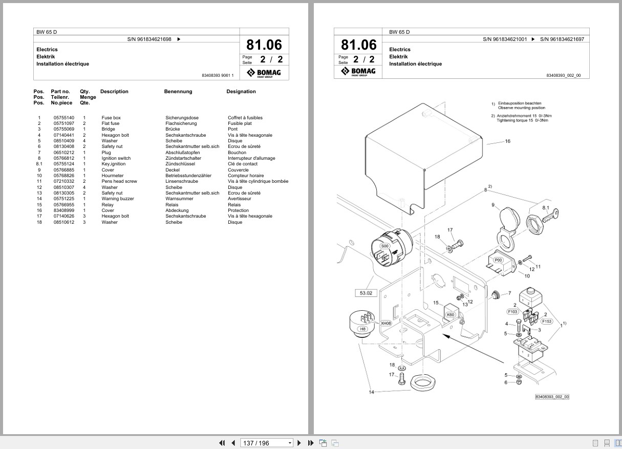 Bomag Double Vibratory Roller BW 65 D Spare Parts Catalog 2020 2022 EN DE FR (2)