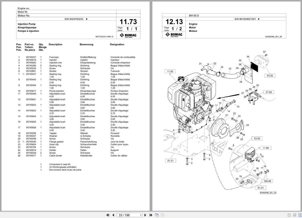 Bomag Double Vibratory Roller BW 65 D Spare Parts Catalog 2020 2022 EN DE FR (3)