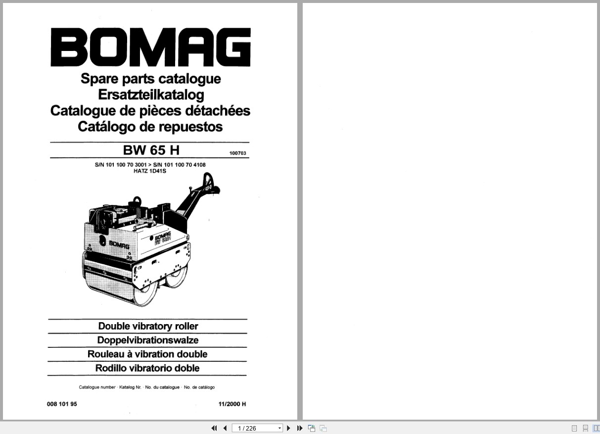 Bomag Double Vibratory Roller BW 65 H Spare Parts Catalog 00810195 2000 EN DE FR (1)