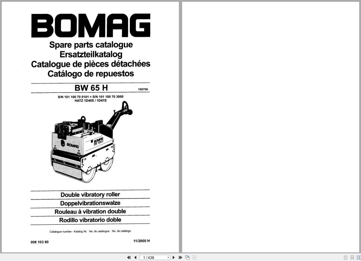 Bomag Double Vibratory Roller BW 65 H Spare Parts Catalog 00810360 2000 EN DE FR (1)
