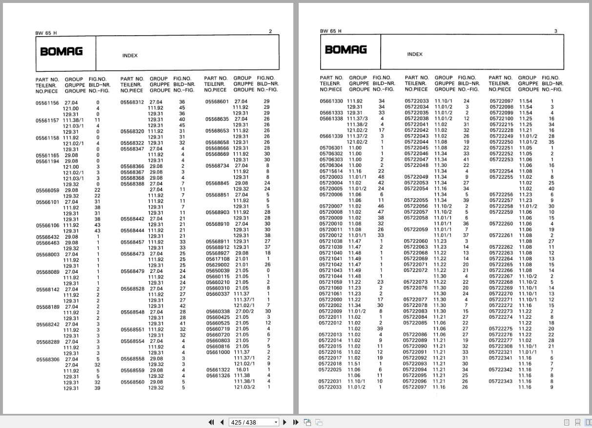Bomag Double Vibratory Roller BW 65 H Spare Parts Catalog 00810360 2000 EN DE FR (3)