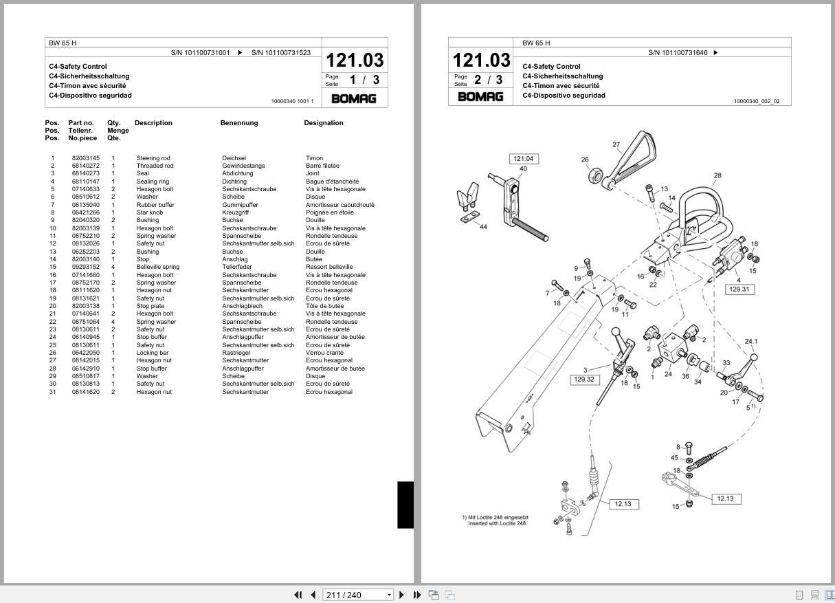 Bomag Double Vibratory Roller BW 65 H Spare Parts Catalog 03.2006 01.2010 EN DE FR (2)