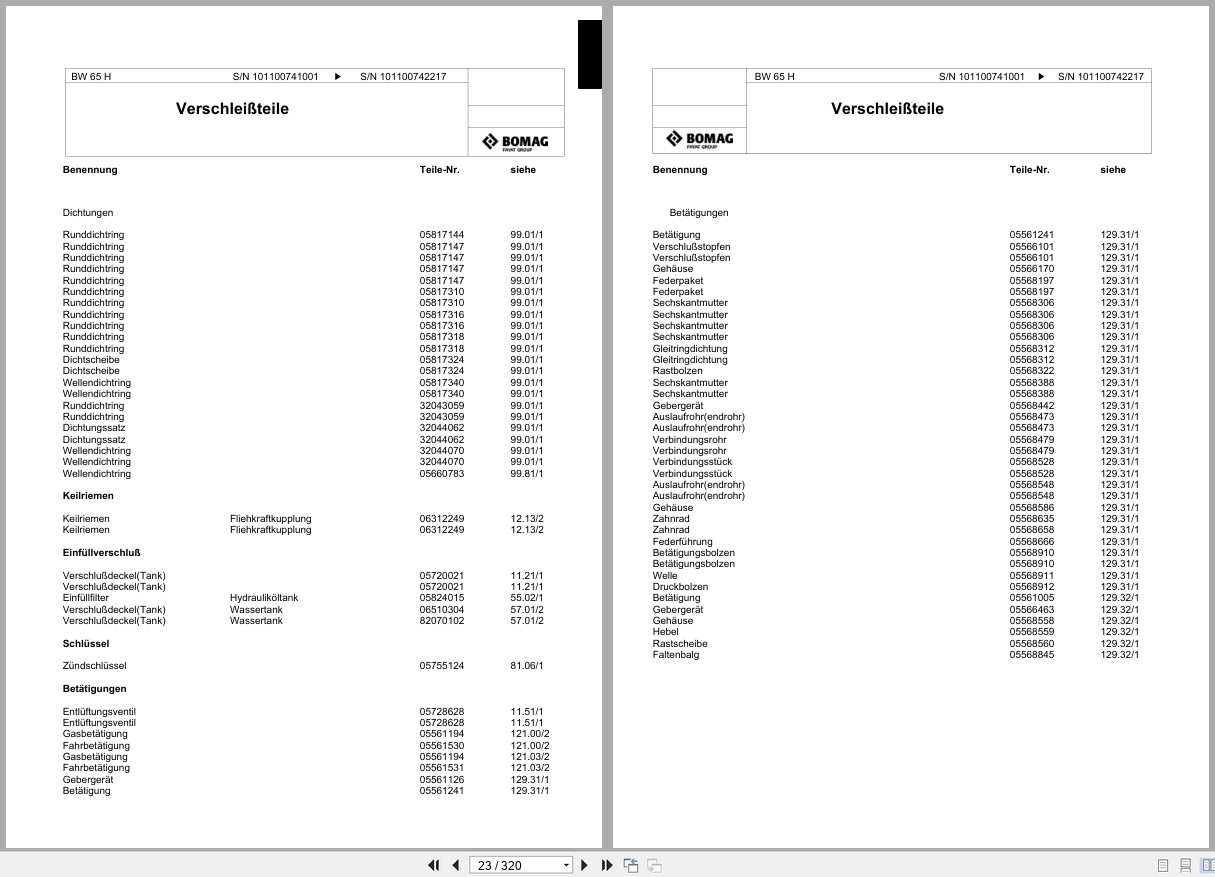 Bomag Double Vibratory Roller BW 65 H Spare Parts Catalog 03.2006 04.2010 EN DE FR (2)