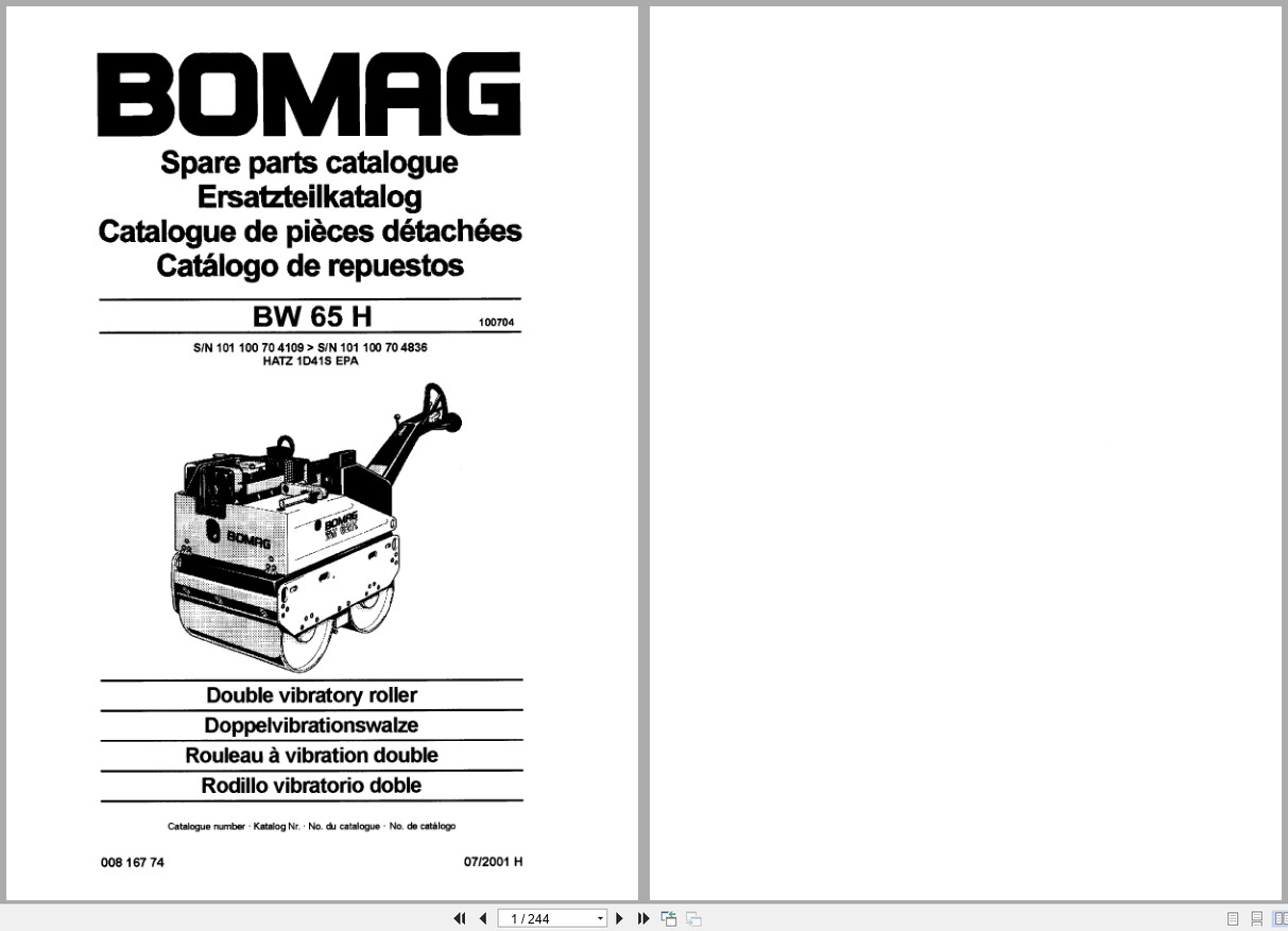 Bomag Double Vibratory Roller BW 65 H Spare Parts Catalog 2001 EN DE FR (1)