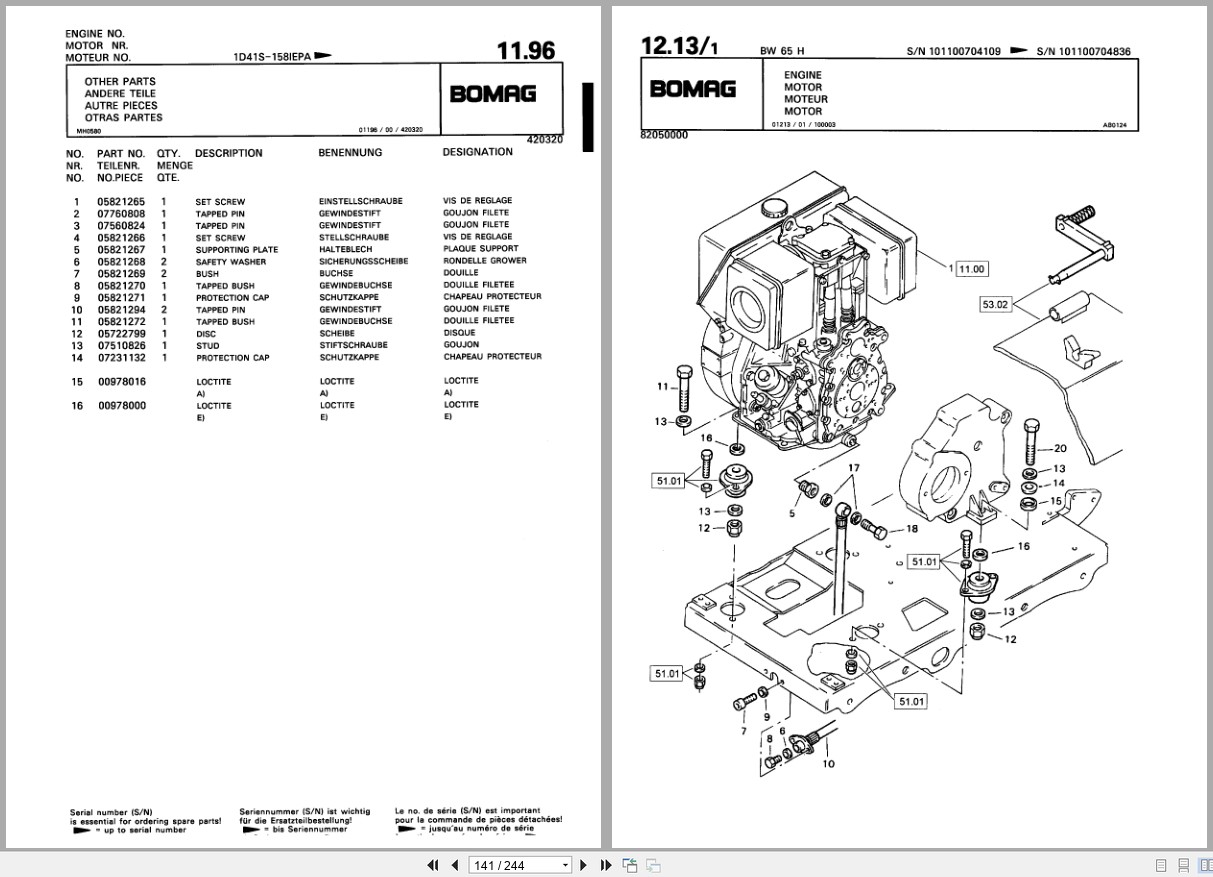 Bomag Double Vibratory Roller BW 65 H Spare Parts Catalog 2001 EN DE FR (3)