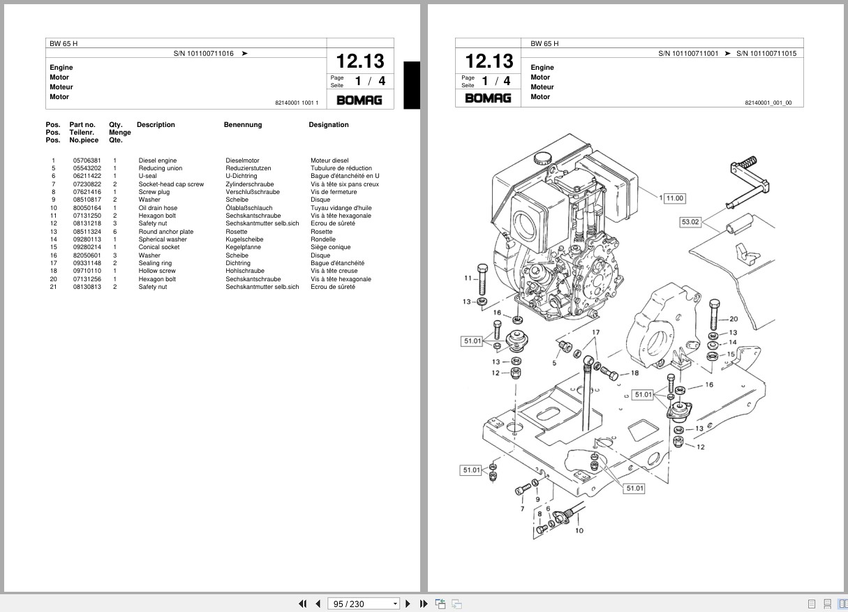 Bomag Double Vibratory Roller BW 65 H Spare Parts Catalog 2006 2007 EN DE FR (2)