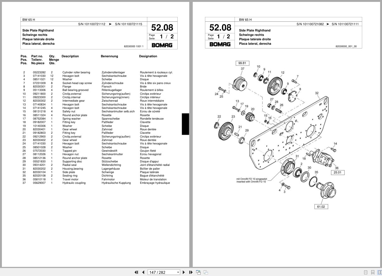 Bomag Double Vibratory Roller BW 65 H Spare Parts Catalog 2006 2009 EN DE FR (2)