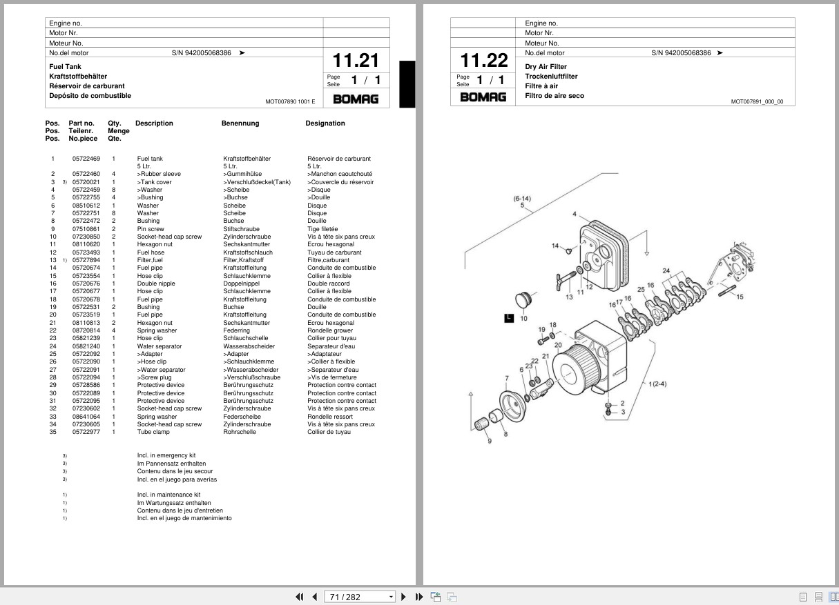 Bomag Double Vibratory Roller BW 65 H Spare Parts Catalog 2006 2009 EN DE FR (3)