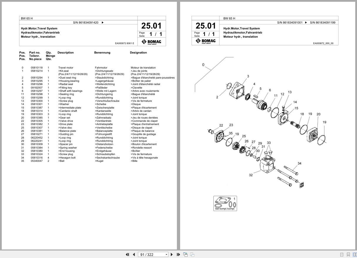 Bomag Double Vibratory Roller BW 65 H Spare Parts Catalog 2013 2018 EN DE FR (3)