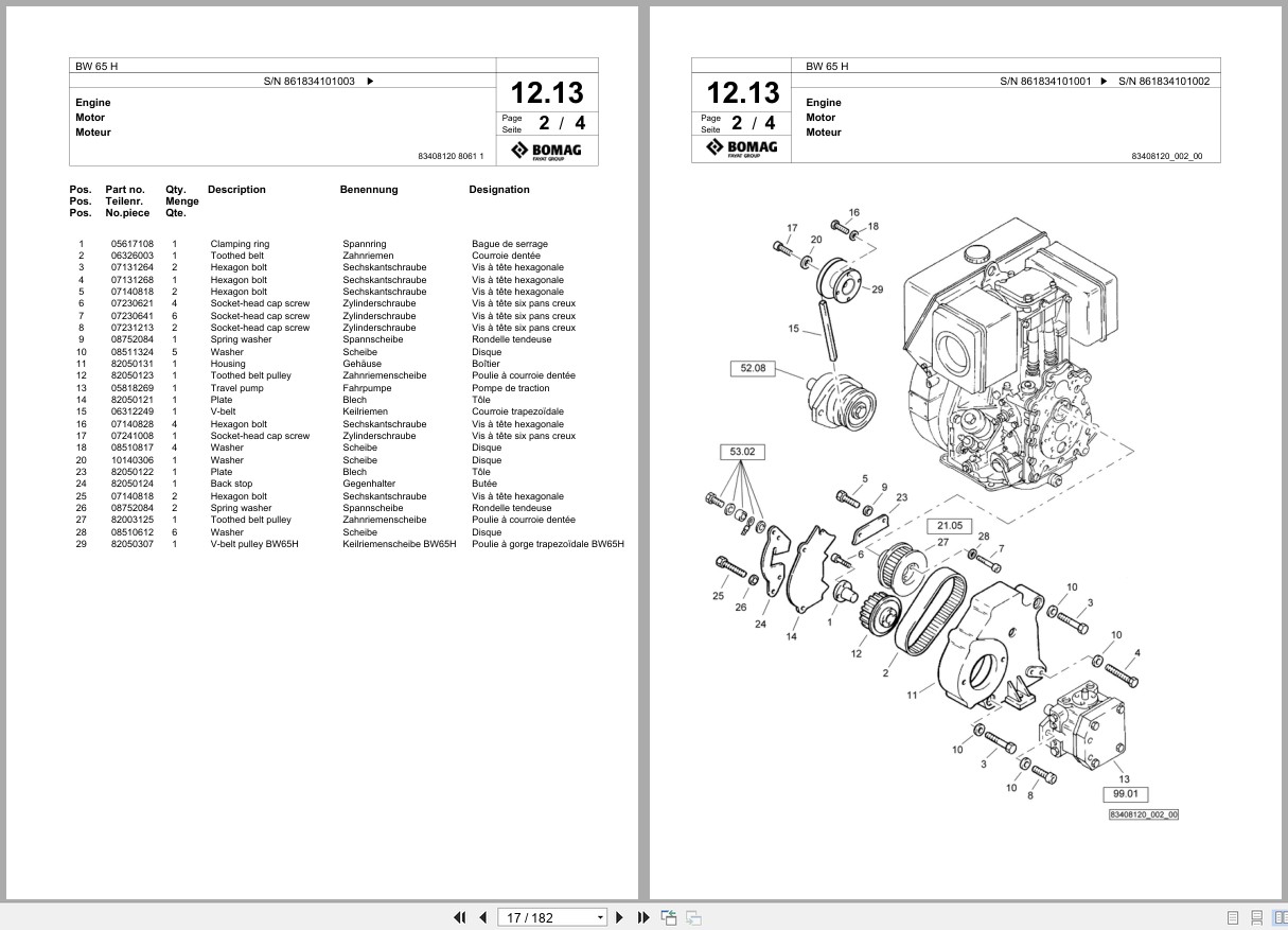 Bomag Double Vibratory Roller BW 65 H Spare Parts Catalog 2014 2017 EN DE FR (3)