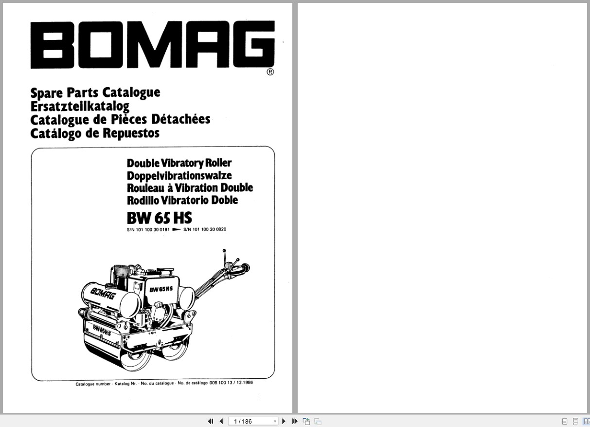 Bomag Double Vibratory Roller BW 65 HS Spare Parts Catalog 1986 EN DE FR (1)