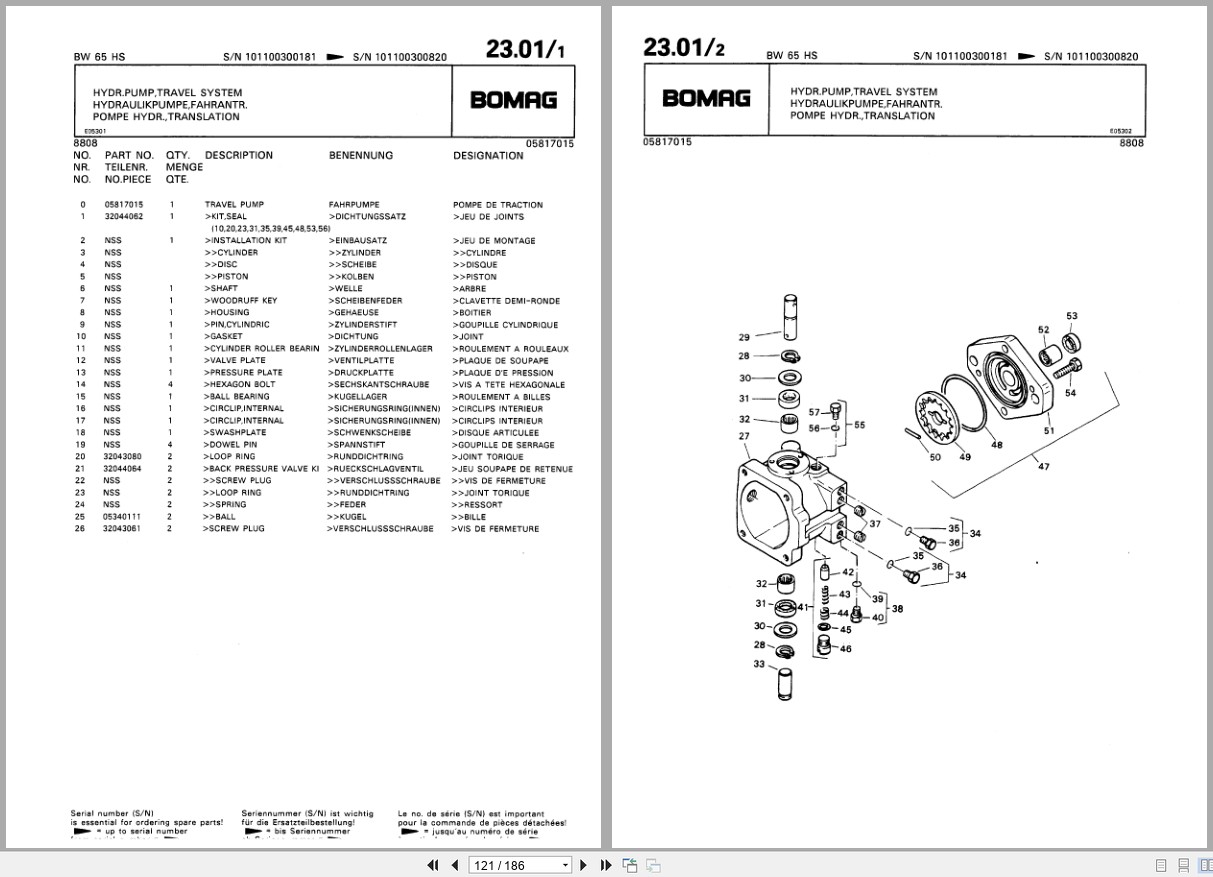 Bomag Double Vibratory Roller BW 65 HS Spare Parts Catalog 1986 EN DE FR (3)
